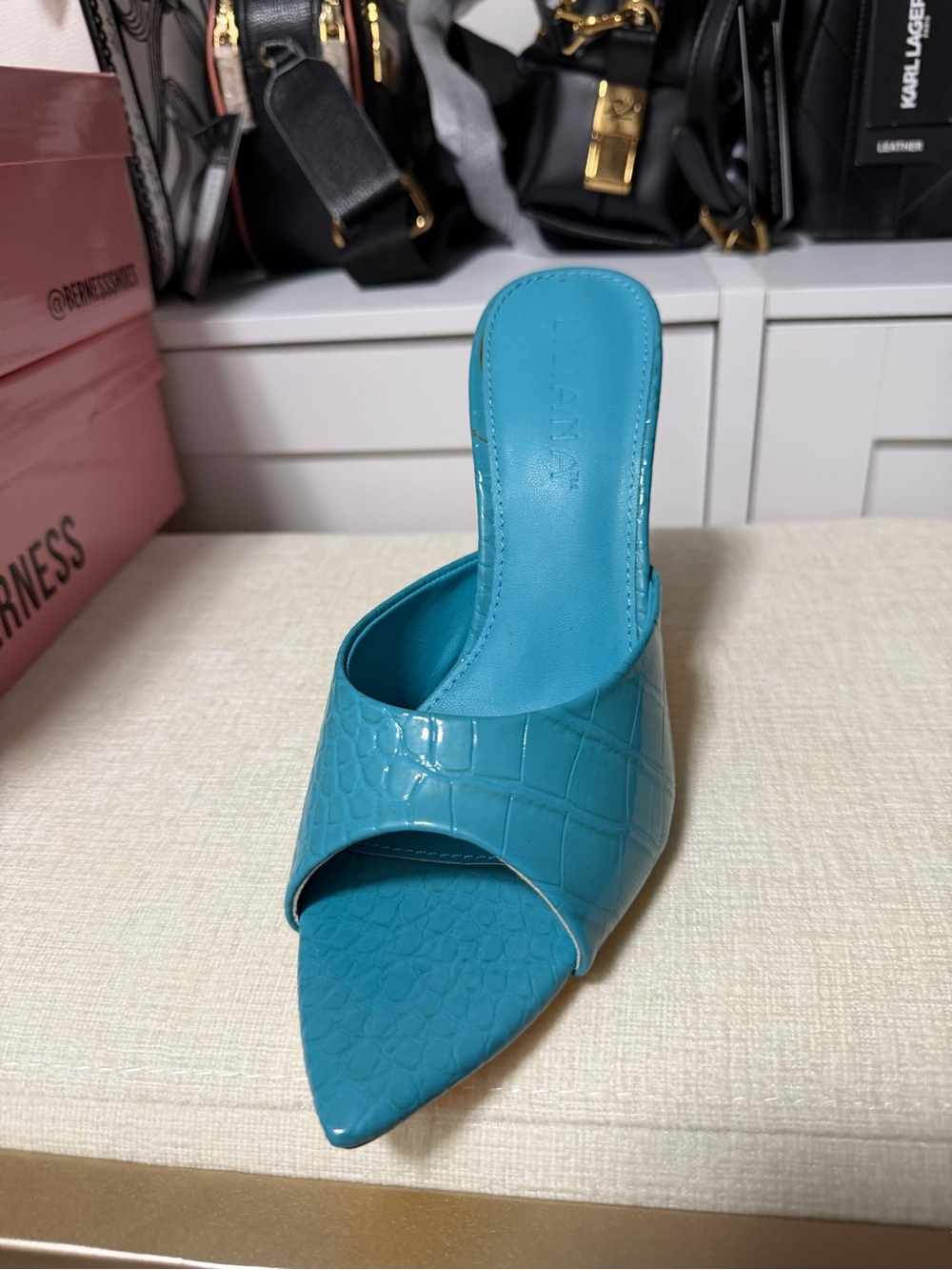 Women’s Teal Croc-Embossed Slide Mule